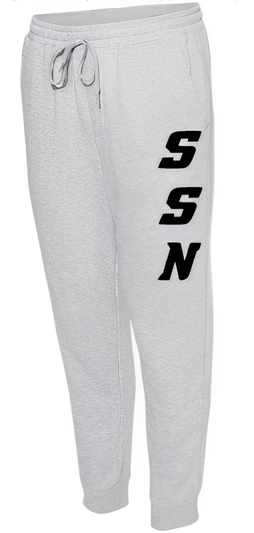 SSN Grey Sweatpants Vertical Black Letters