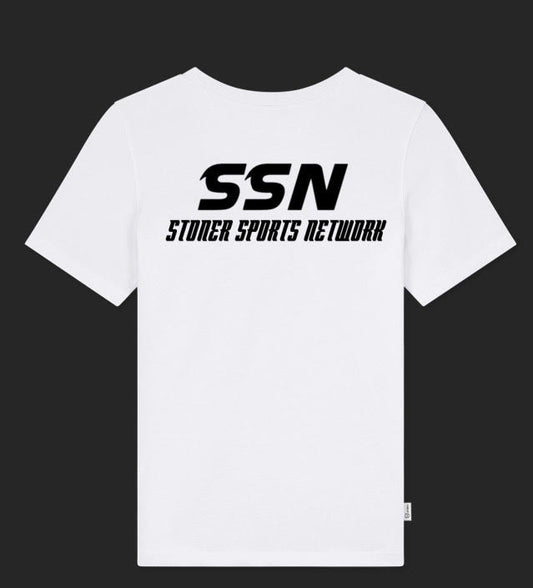 Stoner Sports Network White T-Shirt Black Letters